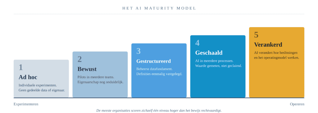 de vijf niveaus van het AI maturity model
